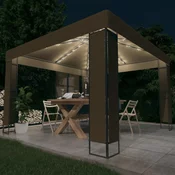 Sjenica s duplim krovom i LED svjetlima 3 x 3 x 2,7 smede-siva
