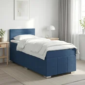 vidaXL Postelja boxspring z vzmetnico Modra 100 x 200 cm Blago