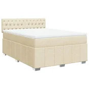 Vidaxl Box spring postelja z vzmetnico krem 160x200 cm blago