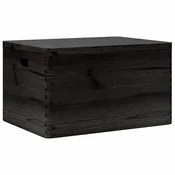 Vidaxl Lesena škatla s pokrovom in ročaji črna 40x30x23 cm borovina
