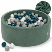 shumee KiddyMoon okrogel žameten suhi bazen z žogicami 7 cm gozdno zelena: temno turkizno zelena-sivo-bela 90x30cm/300 žogic penasta igrača za bazen