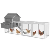 PAWHUT Lesen kokošnjak z 2 gnezdi, zunanji kokošnjak za nesnice, hišica za 4-6 kokoši z rampo in ograjenim odprtim območjem, enostavno čiščenje, 310.5x149.5x149 cm, siva