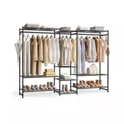Songmics Oblekalni regal 7 polic 2 obešalni drogovi 30x2064x1571 cm črn