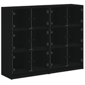 Vidaxl Knjižna omara z vrati črna 136x37x109 cm inženirski les