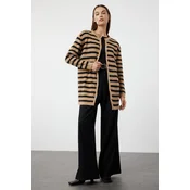 Trendyol Brown Striped Gold Button Detailed Soft Textured Knitwear Cardigan