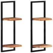 Vidaxl Stenske police 2 kosa 25x25x75 cm trden akacijev les in jeklo