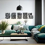 WallXpert metalni zidni ukras RT-NMD-050, apstraktni biljni motivi u 5 kvadrata, 5 dela, 39 x 30 cm, crni