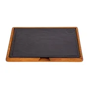 Cast iron platter with wooden stand, 30 x 40 cm - LAVA