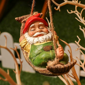 Generic Fun Garden Gnome, Cute Gnome Decorative Outdoor Hanging Statue, Sleeping Gnome in Swing Leaves Hammock Resin Tree Ornament Statue for Stump Branches Lawn Yard Decoration, (21065464)