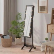 Samostojece ogledalo s LED svjetlima crno 34 x 37 x 146 cm