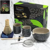 Nikcorp Komplet za matcha TEANAGOO 7-delni japonska čajna ceremonija bambus in keramični set charcoal grey, skodelica 18 oz 532 ml, metlica 76 zobcev, čajna krtačka bombaž