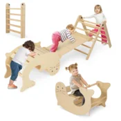 7 v 1 plezalo s toboganom otroški leseni plezalni set (3+)