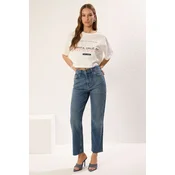 Trendyol Blue Leg Cutout High Waist Straight Jeans