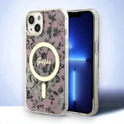 Infostyle Ovitek Guess Flower za iPhone 13/14/15 s tehologijo MagSafe - roza (GUHMP14SHCFWSP; GUHMP13MHCFWSP) Roza/PC + TPU silikon