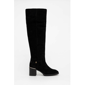 Cizme od brušene kože Tommy Hilfiger FEMININE SUEDE OVERKNEE BOOT za žene, boja: crna, s debelom potpeticom, FW0FW07667