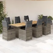 Vidaxl Vrtna bistro garnitura 9-delna z blazinami siv poli ratan