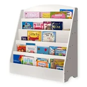 Kinder Home Deciji organizator polica za knjige sa policama za igracke i knjige, 3 tekstilne kutije, drveni, beli, 92x30x80 cm, montesori (