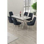 Hanah Home trpezarijski set Nis, sto na razvlacenje i 6 stolica, siva ploca Rampla, hromirane noge, antracit tkanina Babyface