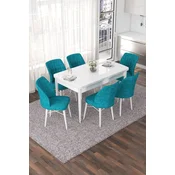 Hanah Home Set Trpezarijski sto i 6 stolica Nef, Tirkizno-beli