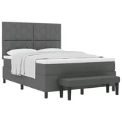 vidaXL vidaXL Vzmetnica za posteljo z vzmetnico in klupo temno siva 140x190 cm tkanina, (22083215)