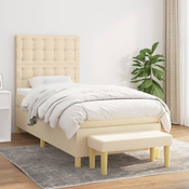 Greatstore Box spring postelja z vzmetnico krem 90x200 cm blago