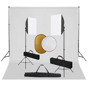 vidaXL Foto studijski komplet s softboxi, ozadjem in odbojnikom