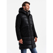 Ombre Mens long quilted jacket with large pockets - black