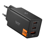 slomart Spigen Essential EE673EU omrežni polnilec, 3 priključki, 2xUSB-C, 1xUSB-A, 67W - črn