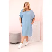 Kesi Włoski Plus Size womens dress made of lyocell with ruching and pockets light denim