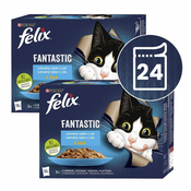 Vrečke FELIX Fantastic okusen izbor hran z lososom, morsko ploščo, tuno in trsko 24x85 g