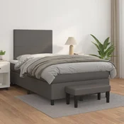 Box spring postelja z vzmetnico siv 120x200 cm umetno usnje