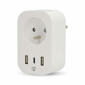 Nedis WIFIP151EWT - pametna vtičnica WiFi |Tip E (CEE 7/6) / 1x USB-C / 2x USB | 0 - 55 °C | Android / IOS | Bela