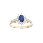 DIAMANT LETERNEL Prstan Cluster-Ring aus 375 Gelbgold mit Diamant mit Saphir zlata