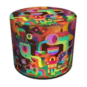 shumee Dekorativni tabure, Bertoni, potisk z igro - okrogel tabure za dnevno sobo, predsobo, valj 40 cm, eleganten, z zadrgo, pralno