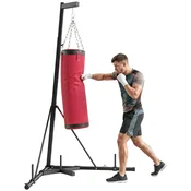 SPORTNOW Boksarska vreča z nosilcem za odrasle, nastavljiva višina 185-231 cm, boksarski nosilec s trikotno osnovo, vreča iz platna, palice za uteži 2.5 cm, za vadbo fitnes telovadnica doma, rdeča