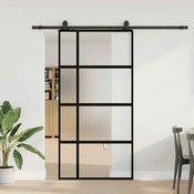 shumee vidaXL Drsna vrata z opremo črna 102,5x205 cm kaljeno steklo