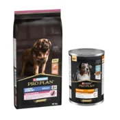 16 kg PURINA PRO PLAN + 12 x 400 g mokre hrane / 3 kg suhe hrane gratis! - Large Robust Adult Sensitive Skin losos + 12 x 400 g All Size Adult Everyday Nutrition u želeu s ribom
