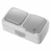 Panasonic Stikalo enojno + schuko vtičnica PALMIYE nadometno horizontalno IP54 sivo