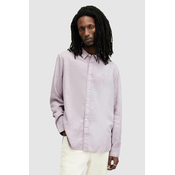 Lanena košulja AllSaints LAGUNA LS SHIRT boja: ružicasta, relaxed, s button-down ovratnikom, MS540Z