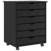Vidaxl Rolling Cabinet s predali MOSS Black Masivni les borovega lesa