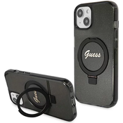 Guess GUHMP14SHRSGSK iPhone 14 6.1 black hardcase Ring Stand Script Glitter MagSafe (GUHMP14SHRSGSK)