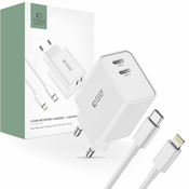 POLNILEC ZA MOBILNE IN TABLIČNE RAČUNALNIKE TECH-PROTECT C35W 2-PORT NETWORK CHARGER PD35W + LIGHTNING CABLE WHITE