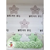 Bubamara037 Set za krevetac sa ogradicom od pletenica, 120x60cm, Zeleno-beli