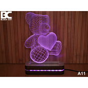 Black Cut 3D Lampa Meda i srce, Roze