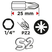 slomart Vijačni nastavki GRAPHITE PZ2 x 25 mm, 100 kos