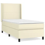 Vidaxl Box spring postelja z vzmetnico krem 90x200 cm umetno usnje
