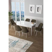 Hanah Home Set Trpezarijski sto i 6 stolica Zen, Braon-beli