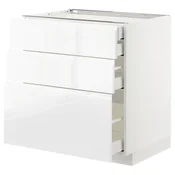 METOD / MAXIMERA Pod.orm.3front/2dnj/1srd/1vis.fiok, bela/Voxtorp v. sjaj bela, 80x60 cm