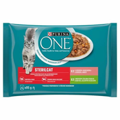 PURINA ONE Multipack Sterilcat mini fileji s puranom in stročjim fižolom / z lososom in korenčkom v soku 4x85g