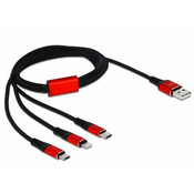 Kabel DELOCK, USB na 8-portni Lightning priključek, Micro USB in USB-C, 1m, črn/rdeč